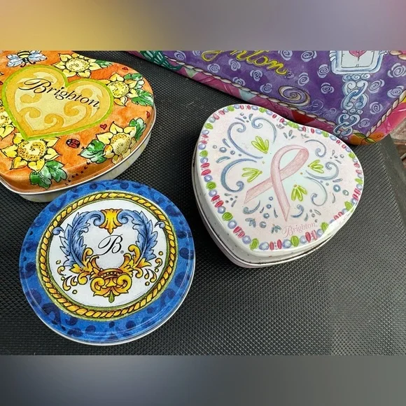 Brighton Empty Metal Tins Assorted Shapes And Sizes Lot Of 9 Various Uses/Colors - Picture 5 of 6